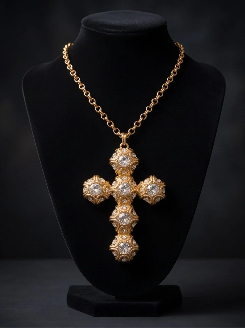 Gold-Tone Cross Pendant Necklace with Crystal Accents - Women Jewelry